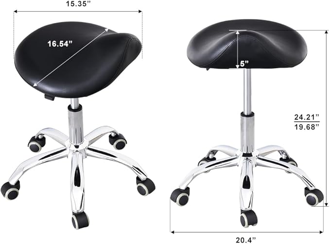 Saddle Stool with Wheels, Ergonomic Rolling Height Adjustable Chair for Medical Clinic Dental Tattoo Hair Stylist Salon Facial Nail Artist Spa, Swivel Pu Leather Stool,Black