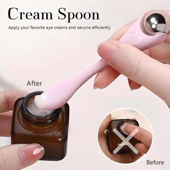 Mini Ice Roller, 2-in-1 Stainless Steel Facial Massage Tool with Cream Spoon, Light Purple, for Face and Eyes, Dark Circles and Puffiness Relief