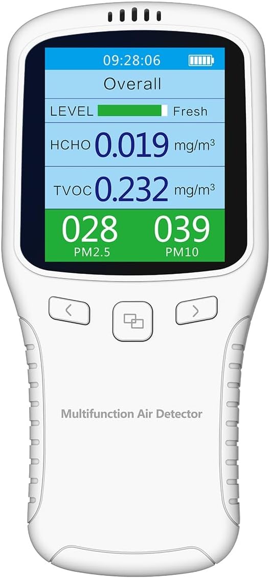Air Quality Monitor Indoor, 8 in 1 Formaldehyde Detector, voc Meter, Detect Indoor HCHO,TVOC,AQI,PM2.5,PM10,PM1.0,Temperature and Humidity Tester. Colorful LCD Screen & USB Charging (White)