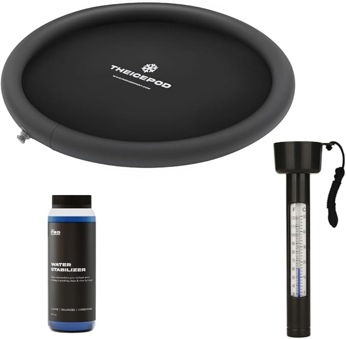 The Pod Company – The Original Ice Pod 84-Gallon Ice Bath Bundle – Portable Cold Plunge Tub with Insulated Lid, Thermometer, Water Stabilizer, 12 Ice Bricks & Cleaning Kit for Recovery & Wellness
