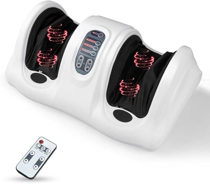 Giantex Shiatsu Foot Massager Machine for Feet, Leg Calf Ankle, Relieve Pain, Spa Gift Deep Kneading Rolling Massage, Electric Shiatsu Feet Massager w/Remote, 4 Modes, White