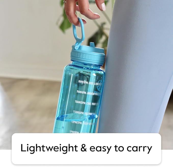 Takeya Tritan Motivational Water Bottle with Flip Straw Lid - Durable, BPA-Free -With Time Marker - Leakproof & Bumper - 32 oz, Vivacity Purple
