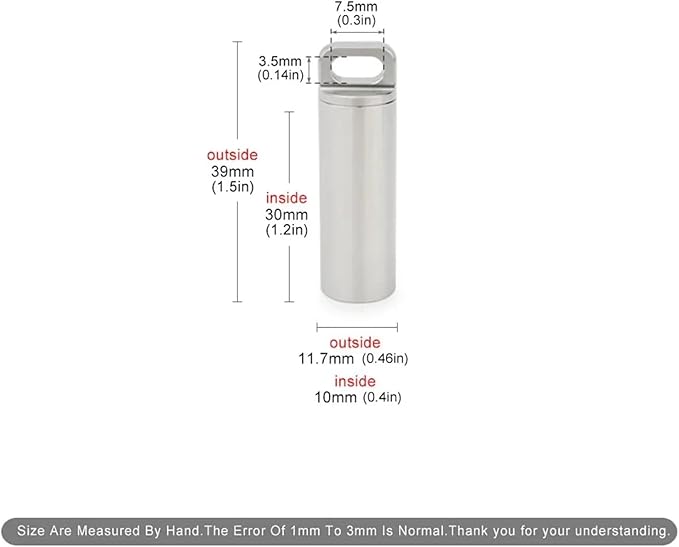 Titanium Pill Container Keychain, Waterproof EDC Pill Holder for Vitamins & Medication, Ultra-Lightweight Metal Pill Case Organizer for Men & Women, Portable Travel Pill Box (S)