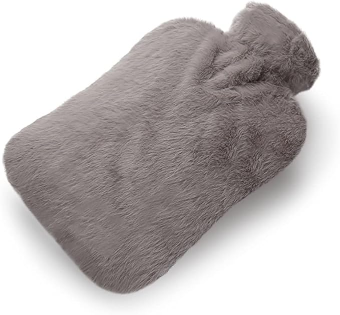 BICAREE Hot Water Bottle with Cover, 2L PVC Hot Water Bag for Neck, Shoulder Pain and Hand Feet Warmer, Menstrual Cramps, Hot Compress and Cold Therapy(Grey)