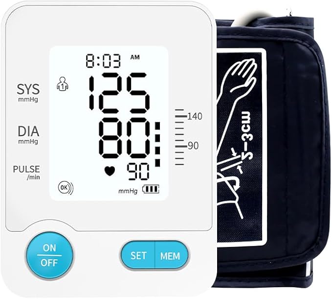 Blood Pressure Machine - Automatic Blood Pressure Monitor for Home Use - Large 4 Color LCD Screen and Adjustable Large Cuff for Reliable Readings - Irregular Heartbeat and Hypertension Detection