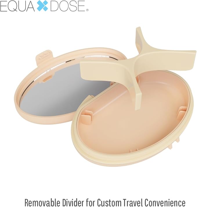 EQUADOSE Oval Compact Pill Case, Portable Organizer with Mirror, Travel Medication Holder with Removable Divider, Small Storage Case for Pills, Vitamins, Earbuds, Jewelry & Daily Essentials, Peach