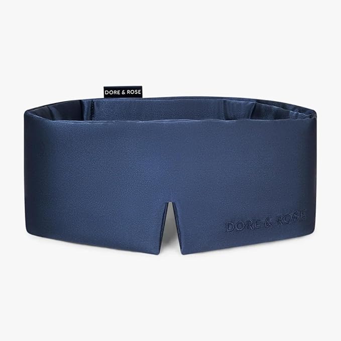 Dore & Rose Deep Sleep Mask Light Blocking, 23 Momme Mulberry Silk Eye Mask, Ultra Soft, Adjustable - Travel Sleeping Mask for Men & Women (Dark Blue)