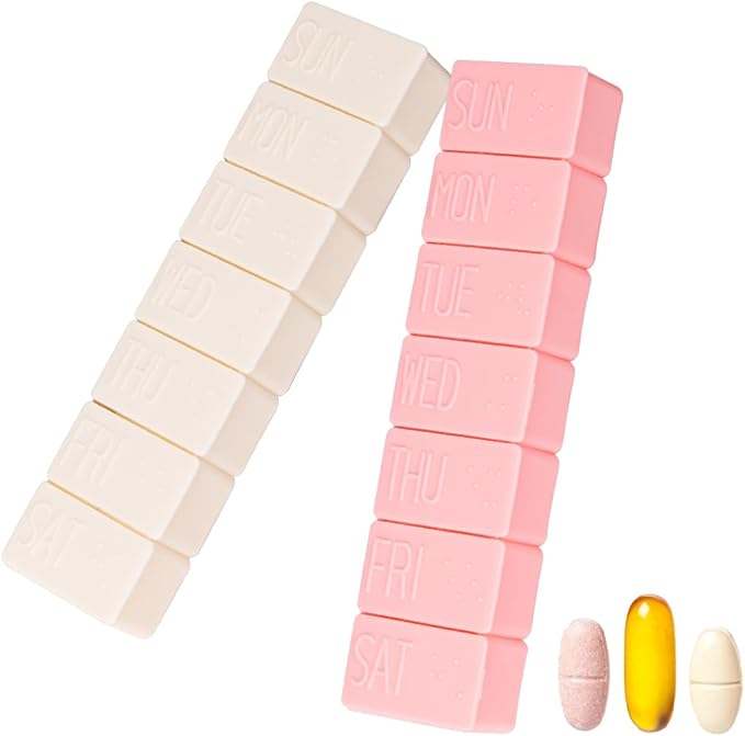 2Pack Weekly Pill Organizer,Extra Large 7 Days Cute Pill Cases Travel Daily Pill Box for Vitamin Medicine Fish Oil, Calcium Tablets Supplements