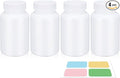 White Pill Bottle, Empty Medicine Bottles with Screw Caps for Pills Capsules Vitamins, Food Grade Plastic Medicine Containers with Labels for Travel (6.7oz/200ml, 4 Pcs)