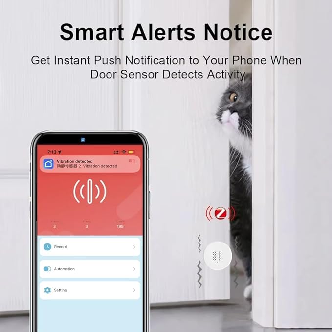 Haozee Smart Vibration Sensor Alarm, Real-time Monitoring, Door/Window Vibration Detection Alarm for Home Security, App Remote Control, Supports Home Assistant Zigbee2MQTT