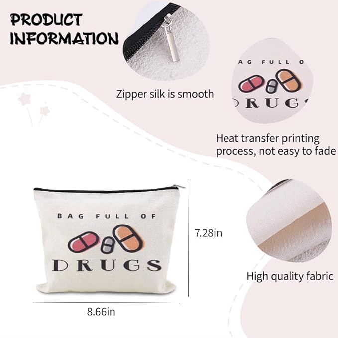 Funny Medicine Travel Bag Pill Pouches for Women Patients Medication Organizer Storage Bag Pharmacist Nurse Doctor Med Pouch Practitioner Dental Assistant Gifts Makeup Cosmetic Bags Med Toiletry Pouch