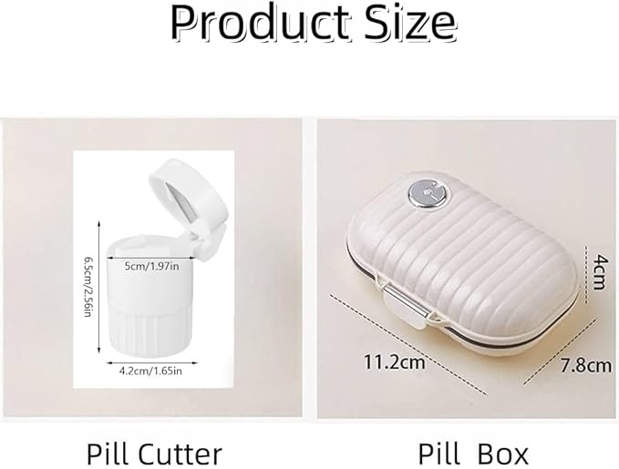 2-in-1 Travel Pill Organizer Set – 7-Day Weekly Pill Case with Medication Tracker + 4-in-1 Pill Cutter, Crusher, Storage Box & Water Cup – Portable Medicine Kit for Travel, Home, Elderly Use (White)