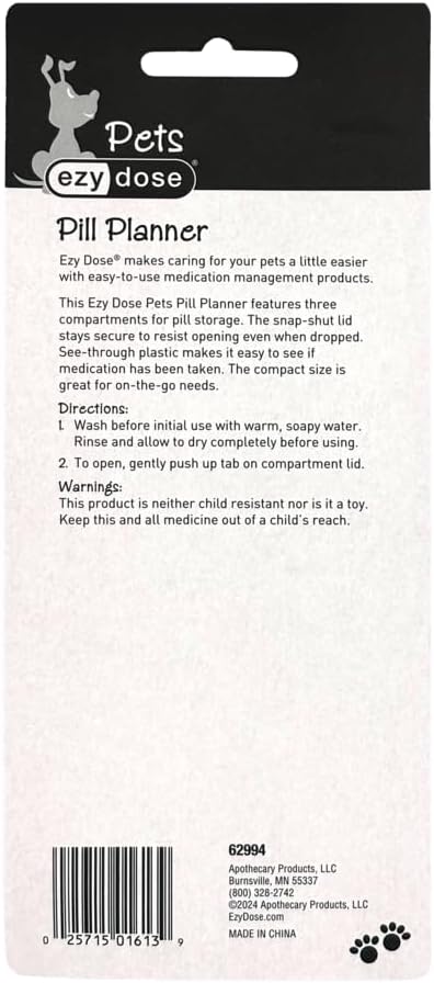 EZY DOSE Dog Bone Pill Case, Medicine Planner, Vitamin Organizer Box, Weekly Dispenser for Daily Doses, 3 Individually Large Compartments, Convenient and Easy to Use, Pet Friendly, Orange, BPA Free