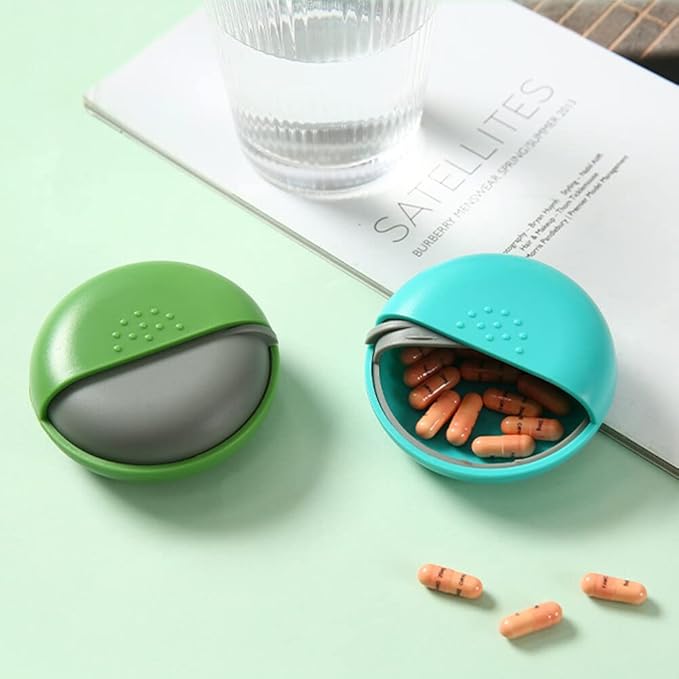 Portable Pill Case Pill Box Daily, Small Pill Organizer Box, Single Cell Round Medicine Box Push Pull Sealed Pill Holder, Round Daily Medicine Container for Traveling