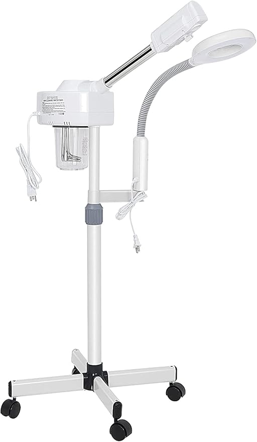 2 in 1 Facial Steamer Professional Nano Ionic Face Deep Cleansing Hydration with 5X Magnifying LED Lamp & Rolling Wheels, High Frequency, Portable Home Spa Salon Beauty Skin Care Equipment