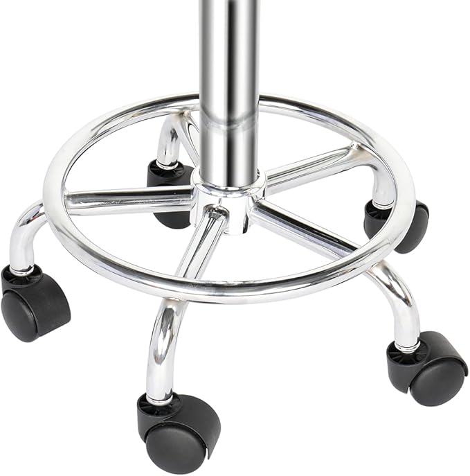 Round Rolling Bar Stool PU Leather with Wheels and Foot Rest, Height Adjustable Task Work Drafting Chair with Back for Salon Spa Tattoo Facial Medical Office Chairs (White1)