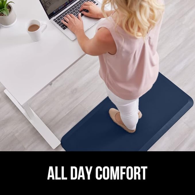 GORILLA GRIP Comfortable Cushioned Kitchen Mats for Floor, 70x24, Waterproof and Stain Resistant Soft Top, 3/4 Inch Thick Ergonomic Standing Desk Anti Fatigue Mat, Foam Supports Feet, Navy Blue