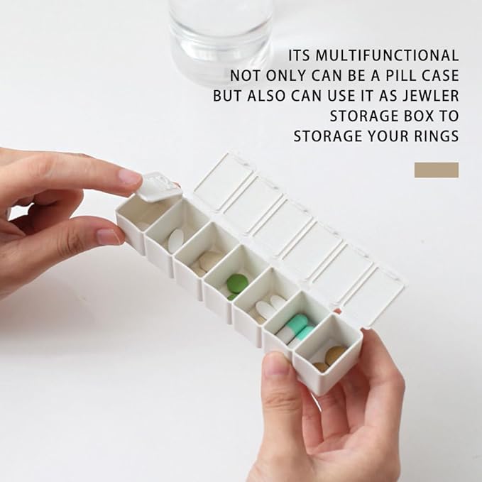 DOITOOL Weekly Pill Organizer 7-Day Portable Single Row Medicine Storage Case Travel Pill Box Lightweight Creative Piano Keyboard Design
