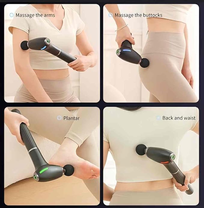 3-in-1 Massage Gun with Upgraded Extension Handle,Back Massager for Pain Relief, Portable Percussion Muscle Massager for Shoulder, Thigh, Waist & Neck Shoulders Waist Arm Legs Foot, 4 Replaceable