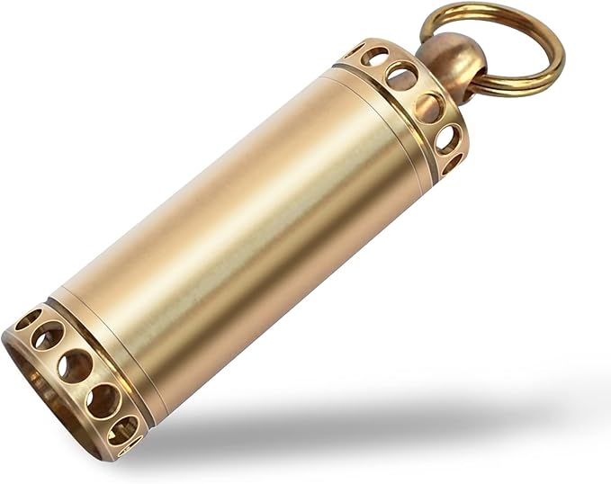 Pill Holder Keychain Container,Portable Mini Brass Waterproof Pill Box for Purse Pocket,Small Pill Case for Outdoor Travel Camping Daily Use