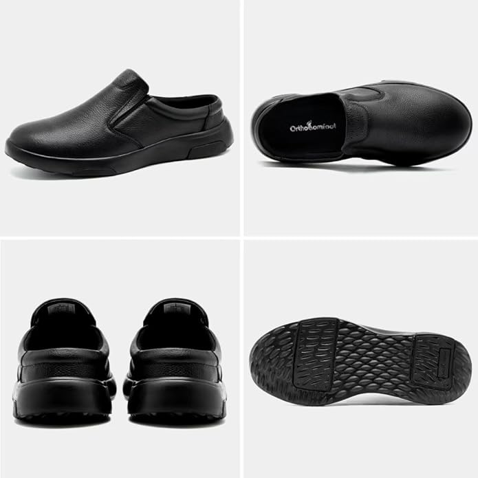 OrthoComfoot Men's Orthopedic Leather Dress Walking Shoes: Comfortable Plantar Fasciitis Loafers with Arch Support for Flat Feet, Casual Business Orthotic Slip-On for Foot and Heel Pain Relief