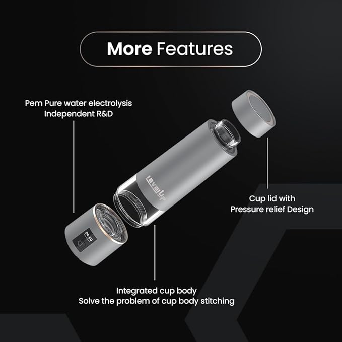 LevelUpWay - 2026 Hydrogen Water Bottle – Advanced SPE/PEM Technology – Generates Up to 5000 PPB – 250ml – Portable Hydrogen-Enriched Water Bottle with Breathing Adapter