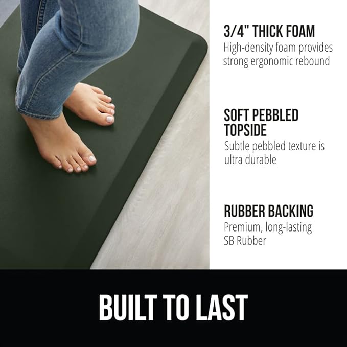 GORILLA GRIP Comfortable Cushioned Kitchen Mats for Floor, Waterproof and Stain Resistant Soft Top, 3/4 Inch Thick Ergonomic Standing Desk Anti Fatigue Mat, Foam Supports Feet, 20x32, Hunter Green
