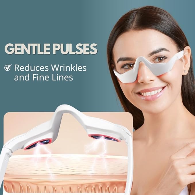 Under-Eye Red Light Therapy Device with Microcurren, 3D Contour Eye Massager for Dark Circles, Eye Bags & Wrinkles, Rechargeable Under Eye Treatment Device for Puffiness and Fine Lines