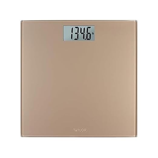 Taylor Digital Scale for Body Weight, 400 LB Capacity, Durable Glass Platform 11.8 x 11.8 Inches, Easy Read 3.2 x 1.5 In Display, Offering Daily Use in Homes for Enhance Performance, Champagne