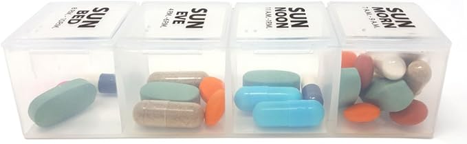 Deluxe Large Weekly 4X a Day Medication Pill Planner Organizer with Case - Each Compartment Holds Approx 30 Aspirins - 7 Day Pill Organizer has Large Removable 4X a Day Pill Boxes - Secure for Travel