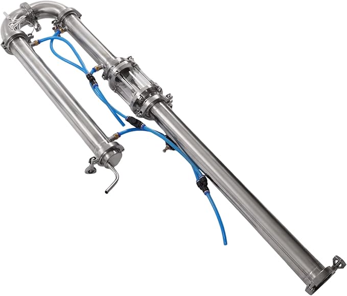 Tubular Distillation Tower with Sight Glass, 2'' Domestic Brewing Equipment Distiller Stainless Steel Still Reflux Column for 13-26 Gallon Fermenter Capacity