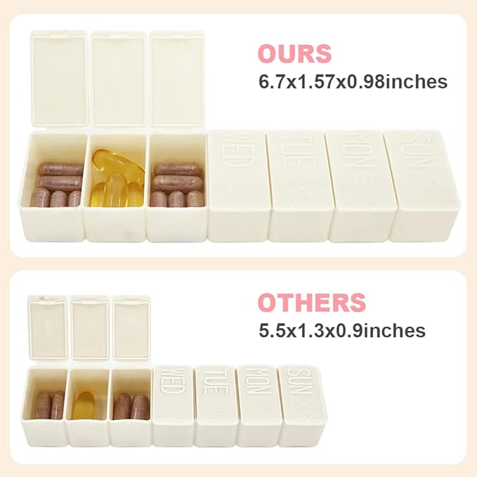 2Pack Weekly Pill Organizer,Extra Large 7 Days Cute Pill Cases Travel Daily Pill Box for Vitamin Medicine Fish Oil, Calcium Tablets Supplements