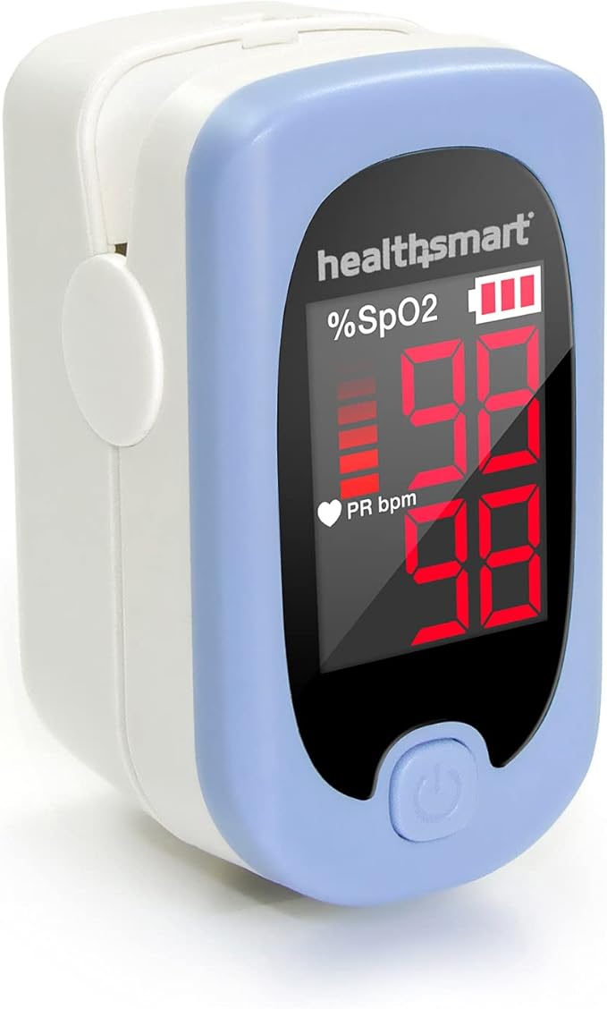 HealthSmart Pulse Oximeter for Fingertip, Displays Blood Oxygen Saturation & Pulse Rate, Accurate & Reliable, Batteries & Lanyard Included