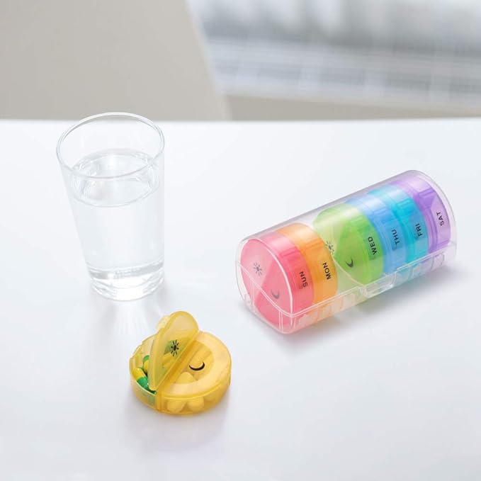 DANYING Large Pill Organizer 2 Times a Day, Weekly Pill Box, AM PM Pill Case, Rainbow Pill Container 7 Day, Twice A Day Vitamin Case