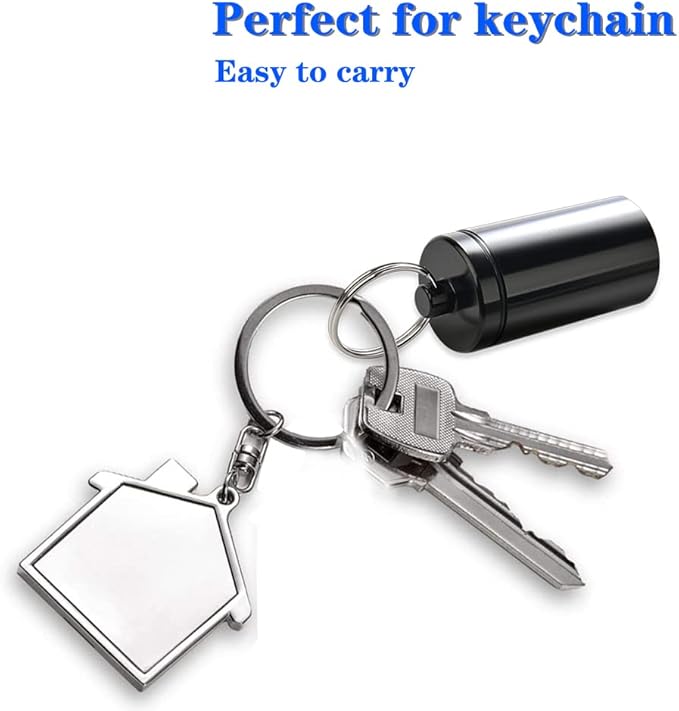 Portable Pill Holder Keychain,Aluminium Alloy Waterproof Pill Boxes Container for Purse Pocket,Small Daily Pill Case for Outdoor Travel Camping-Black