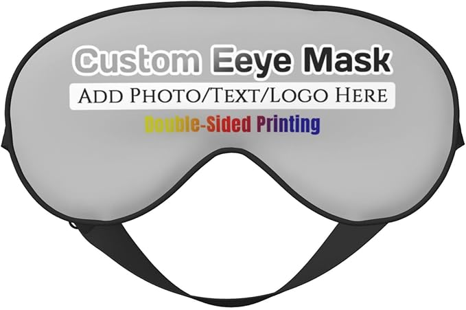 Custom Eye Mask for Sleeping Personalized Your Photo Text Logo Adjustable Strap Sleep Mask Customized Soft Blindfold Eyemask Blackout Eye Cover for Men Women Home Travel Offices Grey