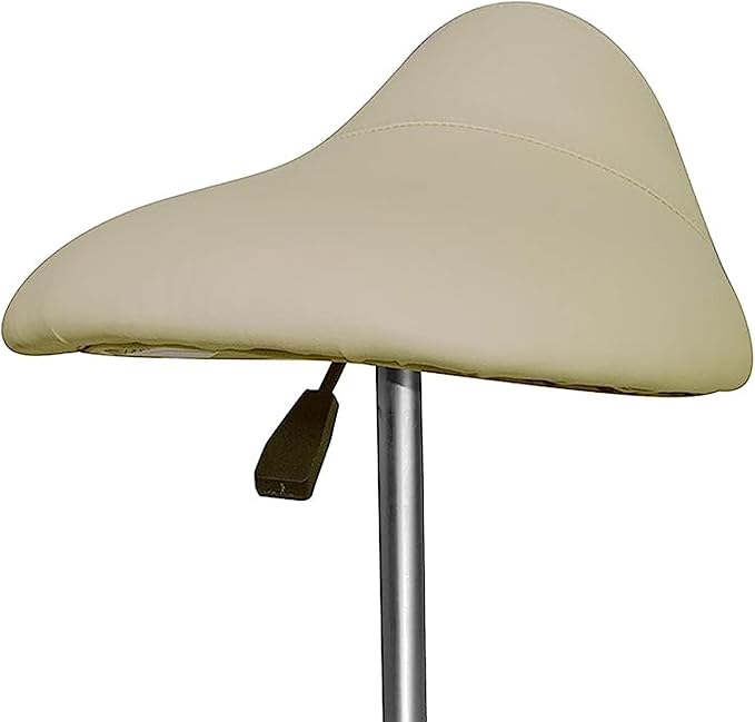 PureSana Chromium Professional James 360-Degree Full Rotational Saddle Cutting Stool with Adjustable Air Life Mechanism & Wheel Casters, Tan