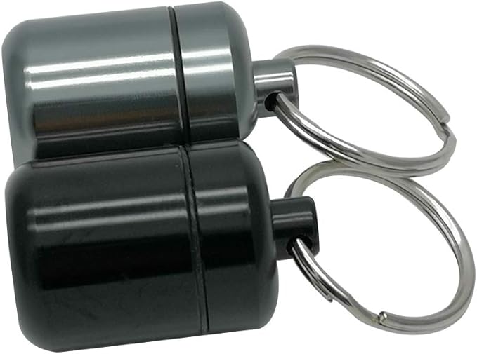 2 Packs Alumium Pill Container Keychain Pocket Coin Stashes Metal Medication Pill Holder Travel Pill Box (Gray and Black)