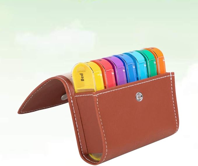 Portable Medicine Box Weekly Pill Organizer 7 Day 4 Times a Day Compact Pill Case with Leather Storage Bag for Travel and Home Health Care