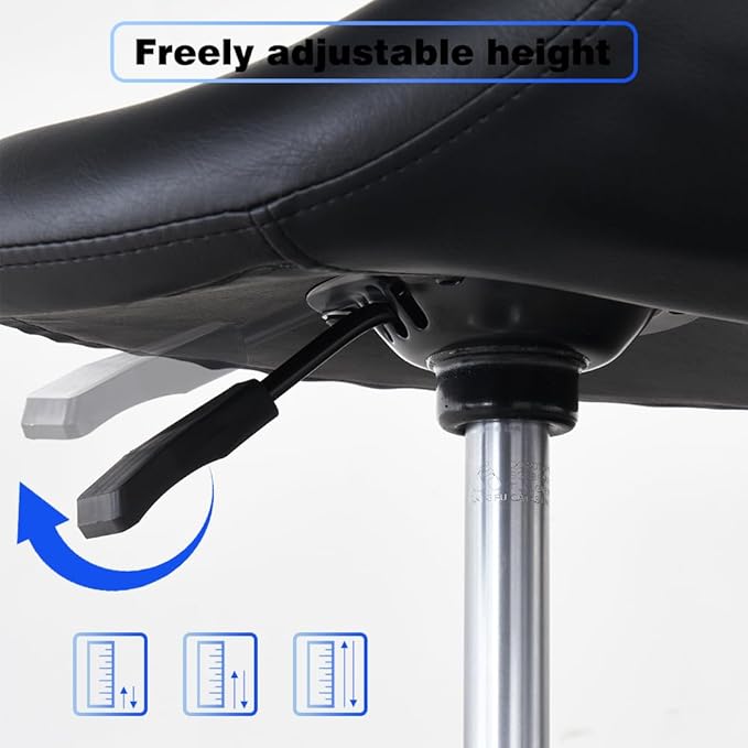 Saddle Stool with Wheels, Ergonomic Rolling Height Adjustable Chair for Medical Clinic Dental Tattoo Hair Stylist Salon Facial Nail Artist Spa, Swivel Pu Leather Stool,Black