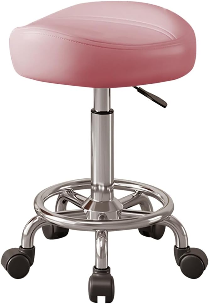 Saddle Stool, Adjustable Height Ergonomic Swivel Chair with Wheels, PU Leather Saddle Seat with Ring Pedal for Salon, Massage, Clinic, Lab, and Office