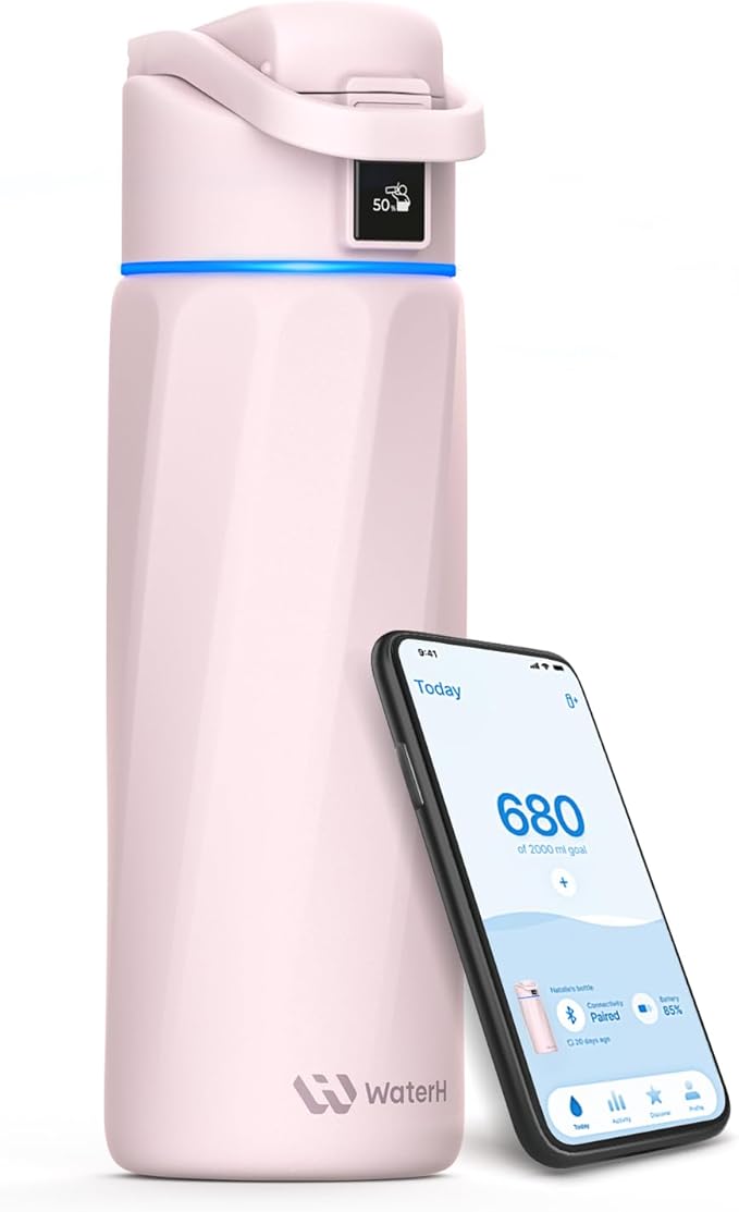 BOOST Smart Water Bottle that Reminds You to Drink, 24oz BPA-Free Stainless Steel Vacuum Insulated, Wide Mouth Water Tracker Bottle with APP for School, Gym, Office, Ideal for Mother's Day