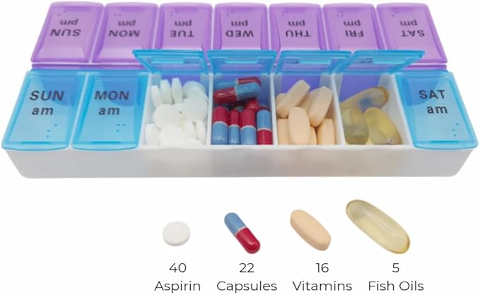 7-Day AM PM Large Pill Container, 2 Times a Day, Convenient Travel Pill Organizer and Planner, Portable 7-Day Medicine Organizer Box with 14 Compartments for Home, Travel, Office, BPA-Free