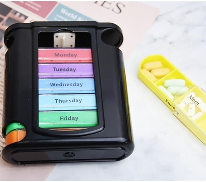 gofidin Weekly Pill Organizer, 1 Dispenser, 7 Stackable Compartments Four Times-a-Day - Morning, Noon, Evening, and Bedtime