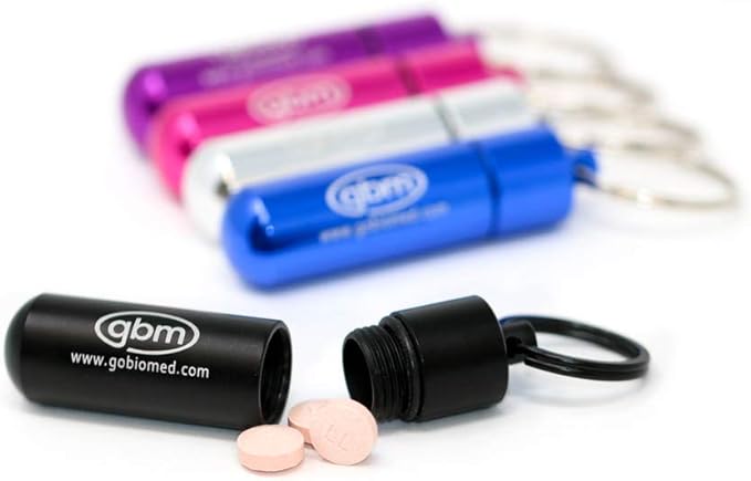 GBM Med Secure Pill Keychain with Locking Carabiner (Stainless)