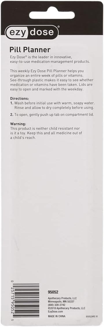 EZY DOSE Weekly 7-Day Pill Organizer, X-Large Vitamin and Medicine Box, Spacious Compartments for Pills and Supplements, Durable Design, Easy-Open Lids, Perfect for Home and Travel Use, Blue