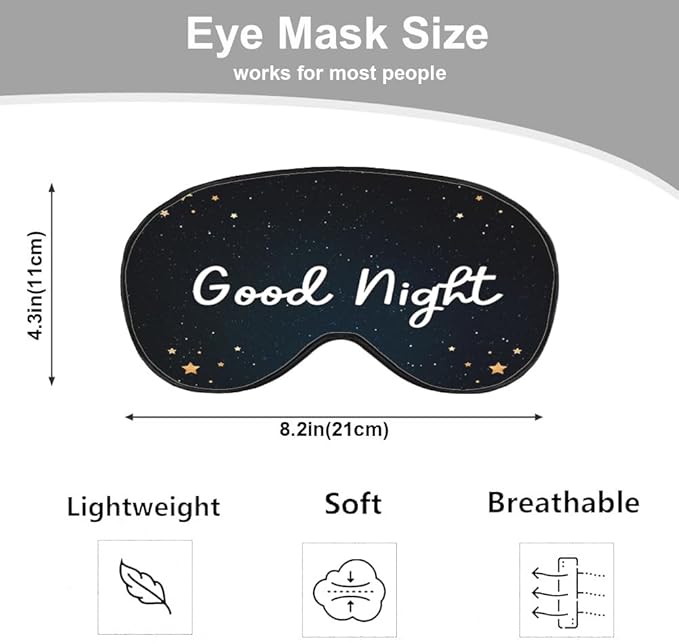 Good Night Silk Sleep Mask with Adjustable Strap for Travel, Nap, Shift Work, Office - Black