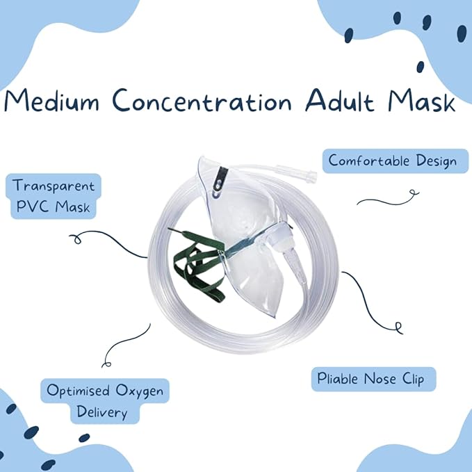 3 x Oxygen Masks Medium Concentration Adult with 7' Tube Tubing
