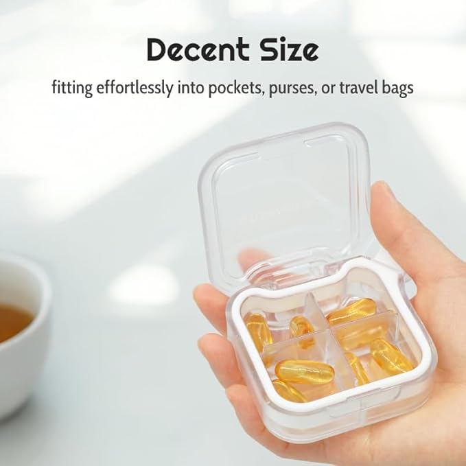 Small Stylish Pill Case, Compact Vitamin Box, Portable Travel Pill Dispenser, 4 Compartments Medications & Supplements Organizer (Yellow)