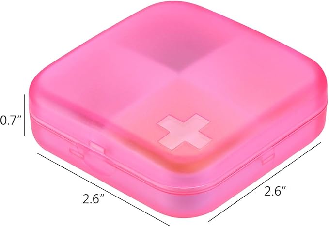 Portable Pill Organizer - Slim Pill Box for Purse or Travel, Compact Pill Case (4 Compartment, Pink)
